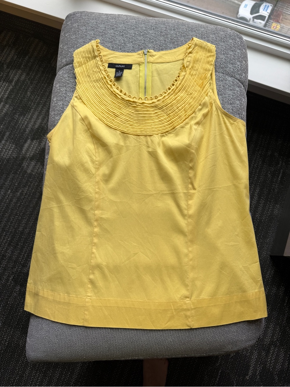Alfani Butter Yellow Pleated Scoop Neck Sleeveless Top
